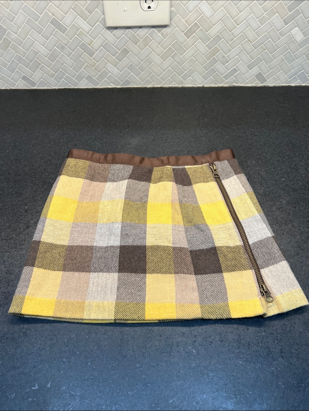 Mayoral Chic plaid Yellow & Brown Mini Skirt with Side Zip